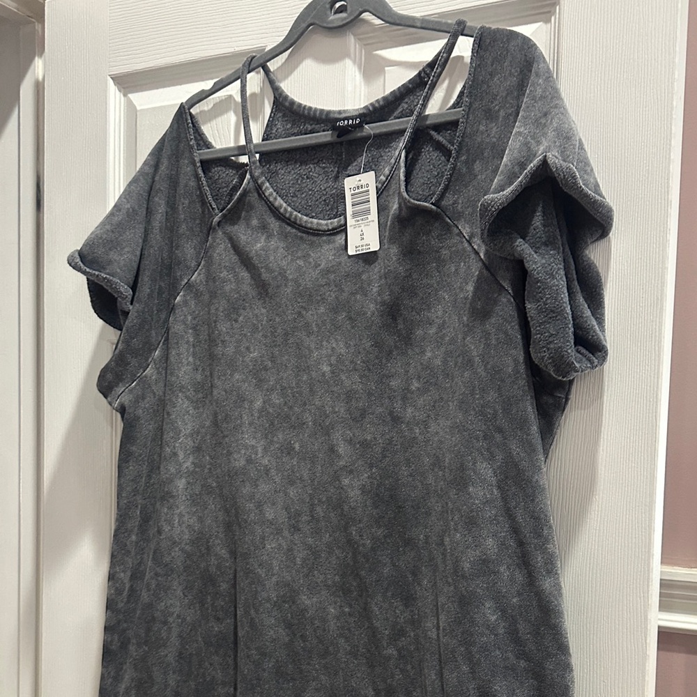 Acis Washed Charcoal Black Cold-Shoulder Women's Dress/Tunic - Picture 4 of 4